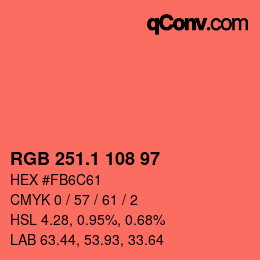 カラーコード: RGB 251.1 108 97 | qconv.com