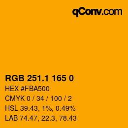 カラーコード: RGB 251.1 165 0 | qconv.com