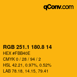 カラーコード: RGB 251.1 180.8 14 | qconv.com