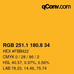 カラーコード: RGB 251.1 180.8 34 | qconv.com