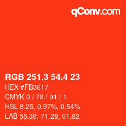 カラーコード: RGB 251.3 54.4 23 | qconv.com