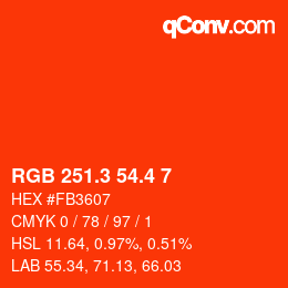 カラーコード: RGB 251.3 54.4 7 | qconv.com