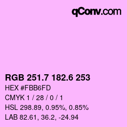 カラーコード: RGB 251.7 182.6 253 | qconv.com