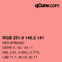 カラーコード: RGB 251.9 146.2 141 | qconv.com