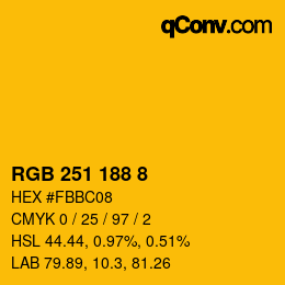 Farbcode: RGB 251 188 8 | qconv.com