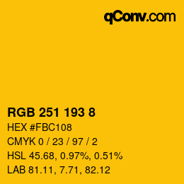 カラーコード: RGB 251 193 8 | qconv.com