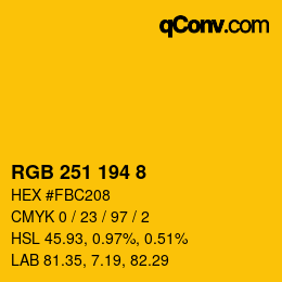 カラーコード: RGB 251 194 8 | qconv.com