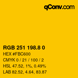 カラーコード: RGB 251 198.8 0 | qconv.com