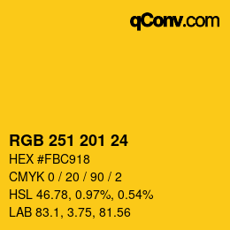 カラーコード: RGB 251 201 24 | qconv.com