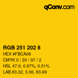 Color code: RGB 251 202 8 | qconv.com