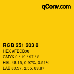 カラーコード: RGB 251 203 8 | qconv.com