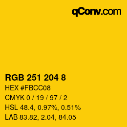 カラーコード: RGB 251 204 8 | qconv.com
