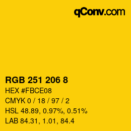 Color code: RGB 251 206 8 | qconv.com