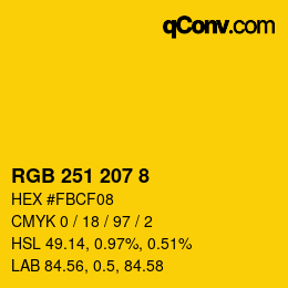 カラーコード: RGB 251 207 8 | qconv.com