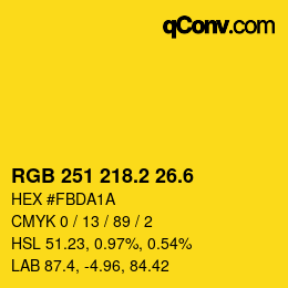 カラーコード: RGB 251 218.2 26.6 | qconv.com