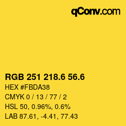 カラーコード: RGB 251 218.6 56.6 | qconv.com