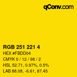 カラーコード: RGB 251 221 4 | qconv.com