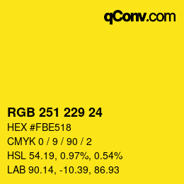 颜色代码: RGB 251 229 24 | qconv.com