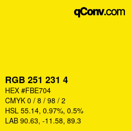 Color code: RGB 251 231 4 | qconv.com