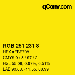 Color code: RGB 251 231 8 | qconv.com