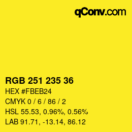 颜色代码: RGB 251 235 36 | qconv.com