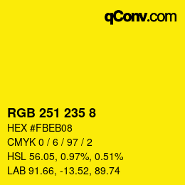 Farbcode: RGB 251 235 8 | qconv.com