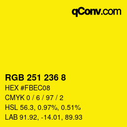 Color code: RGB 251 236 8 | qconv.com