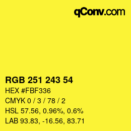 Color code: RGB 251 243 54 | qconv.com