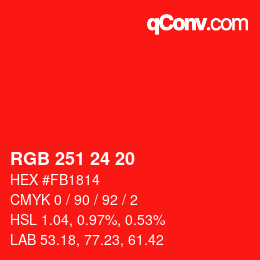 颜色代码: RGB 251 24 20 | qconv.com