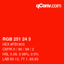 カラーコード: RGB 251 24 3 | qconv.com