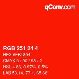 颜色代码: RGB 251 24 4 | qconv.com