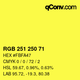 Color code: RGB 251 250 71 | qconv.com