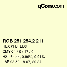 カラーコード: RGB 251 254.2 211 | qconv.com