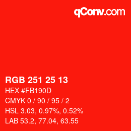 カラーコード: RGB 251 25 13 | qconv.com