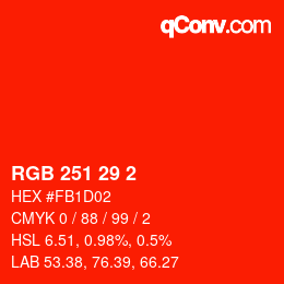 カラーコード: RGB 251 29 2 | qconv.com