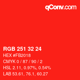 カラーコード: RGB 251 32 24 | qconv.com