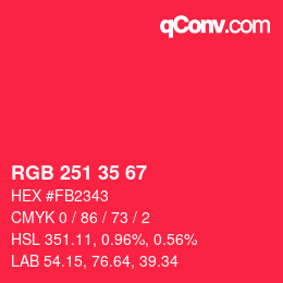 Color code: RGB 251 35 67 | qconv.com