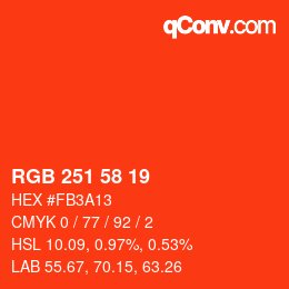 颜色代码: RGB 251 58 19 | qconv.com