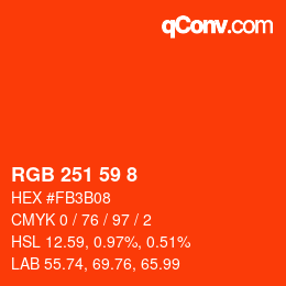 カラーコード: RGB 251 59 8 | qconv.com