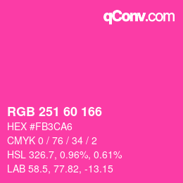颜色代码: RGB 251 60 166 | qconv.com