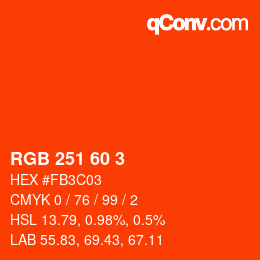 カラーコード: RGB 251 60 3 | qconv.com