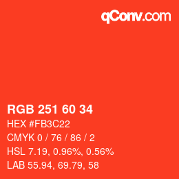 カラーコード: RGB 251 60 34 | qconv.com