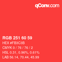 カラーコード: RGB 251 60 59 | qconv.com