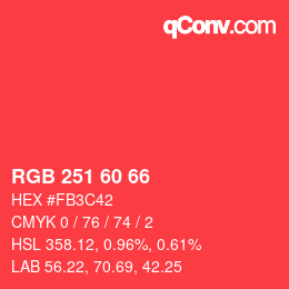 カラーコード: RGB 251 60 66 | qconv.com