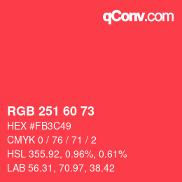 颜色代码: RGB 251 60 73 | qconv.com