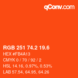 カラーコード: RGB 251 74.2 19.6 | qconv.com