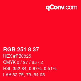 カラーコード: RGB 251 8 37 | qconv.com