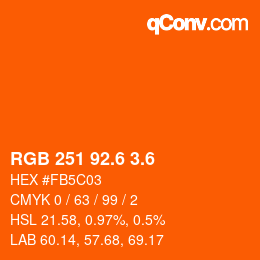 カラーコード: RGB 251 92.6 3.6 | qconv.com