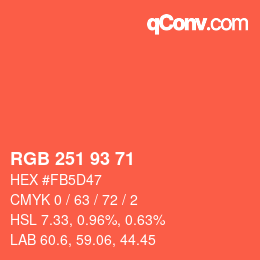 Color code: RGB 251 93 71 | qconv.com