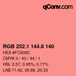 カラーコード: RGB 252.1 144.8 140 | qconv.com